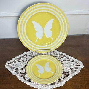 Fitz & Floyd yellow butterfly dinner / bread & butter plate pair